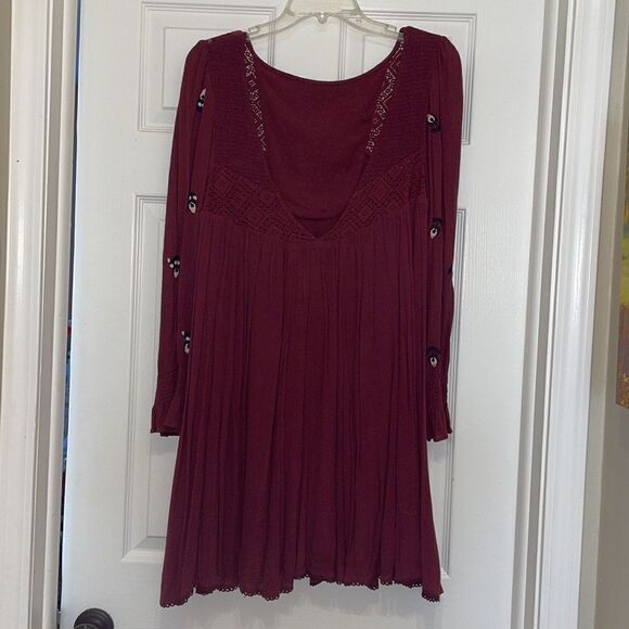 Free People Embroidered Mojave Bohemian Mini Dress in Plum - Picture 6 of 10